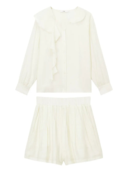Ruffle-Detail Blouse And Shorts Set