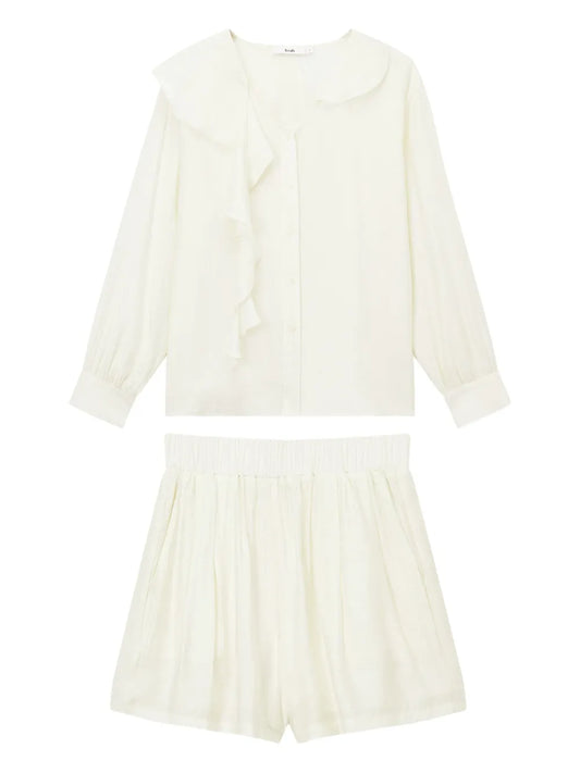 Ruffle-Detail Blouse And Shorts Set