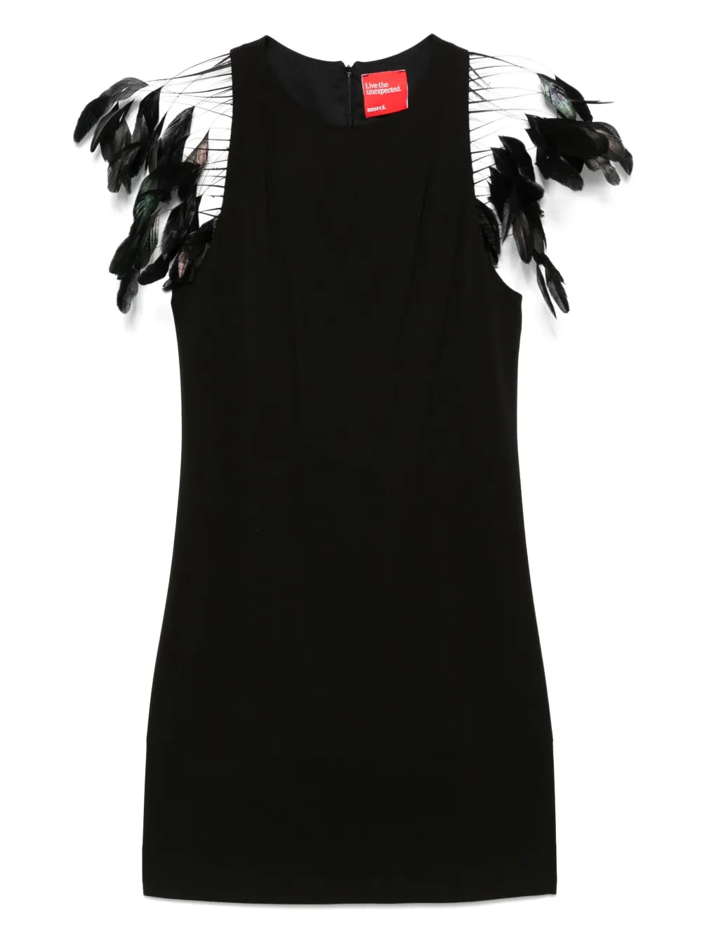 Feather-Embellished Mini Dress
