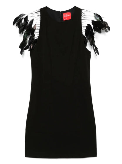 Feather-Embellished Mini Dress