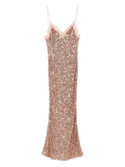 Lace-Trim Sequinned Maxi Dress