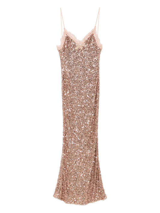 Lace-Trim Sequinned Maxi Dress