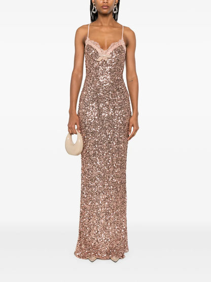 Lace-Trim Sequinned Maxi Dress