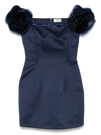 Floral-Appliqué Duchess Satin Mini Dress