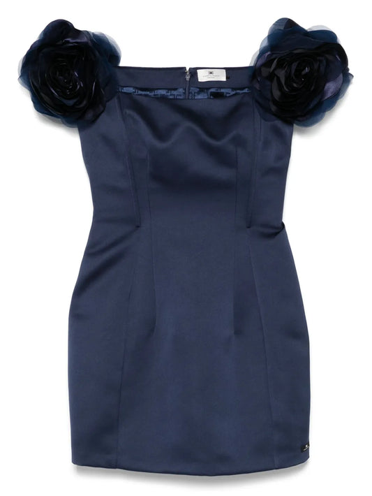 Floral-Appliqué Duchess Satin Mini Dress