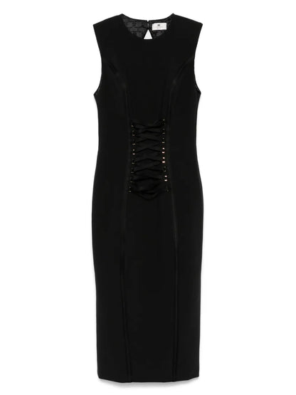 Crossover-Lace Crepe Midi Dress