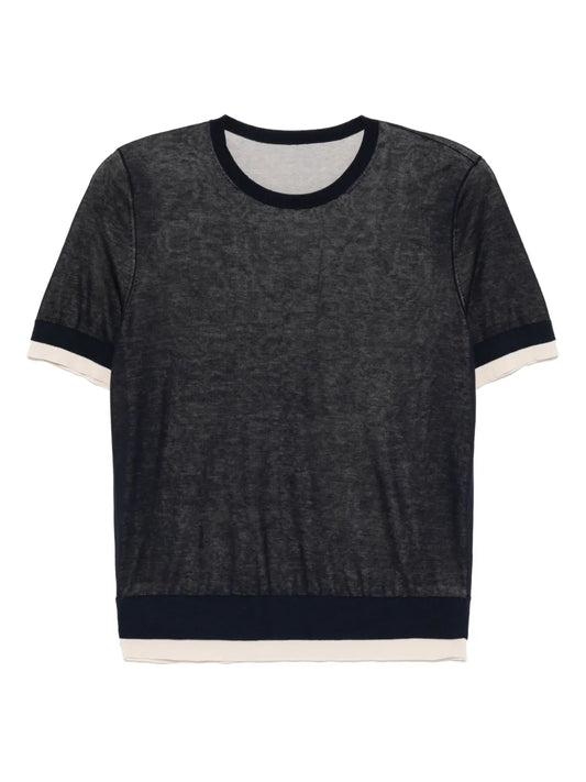 Spliced Short Sleeved Knitted T-Shirt