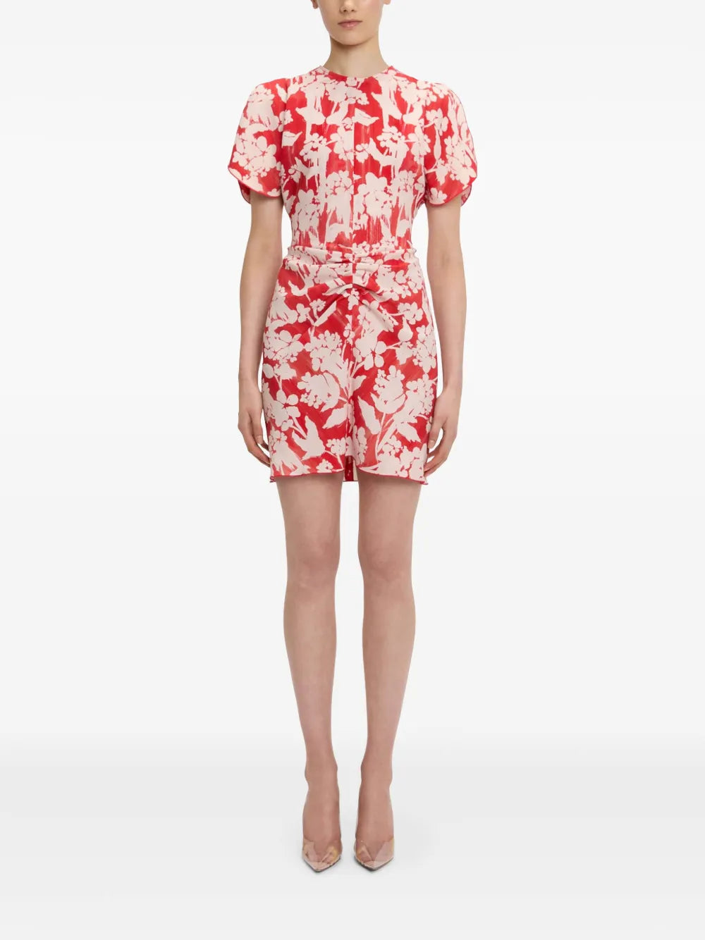 Floral-Print Gathered Mini Dress