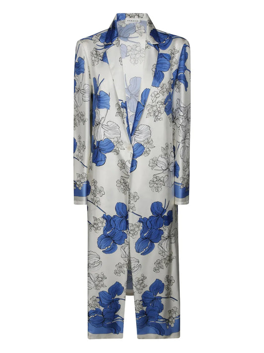 Floral-Print Silk Coat