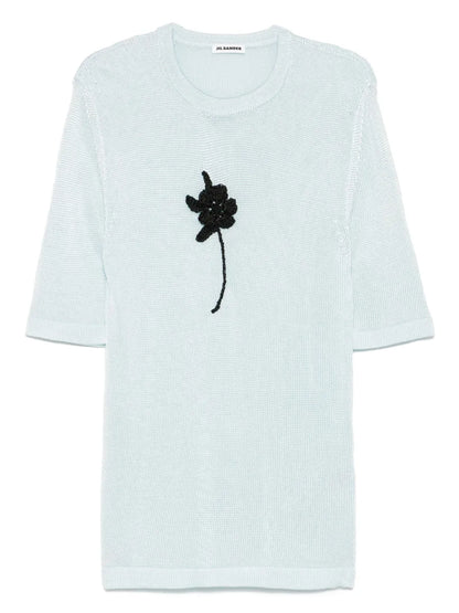 Crochet-Flower Knit T-Shirt