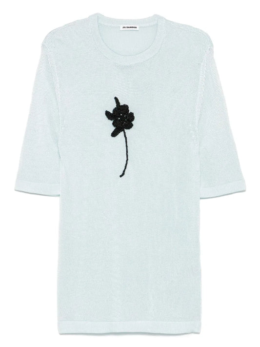 Crochet-Flower Knit T-Shirt