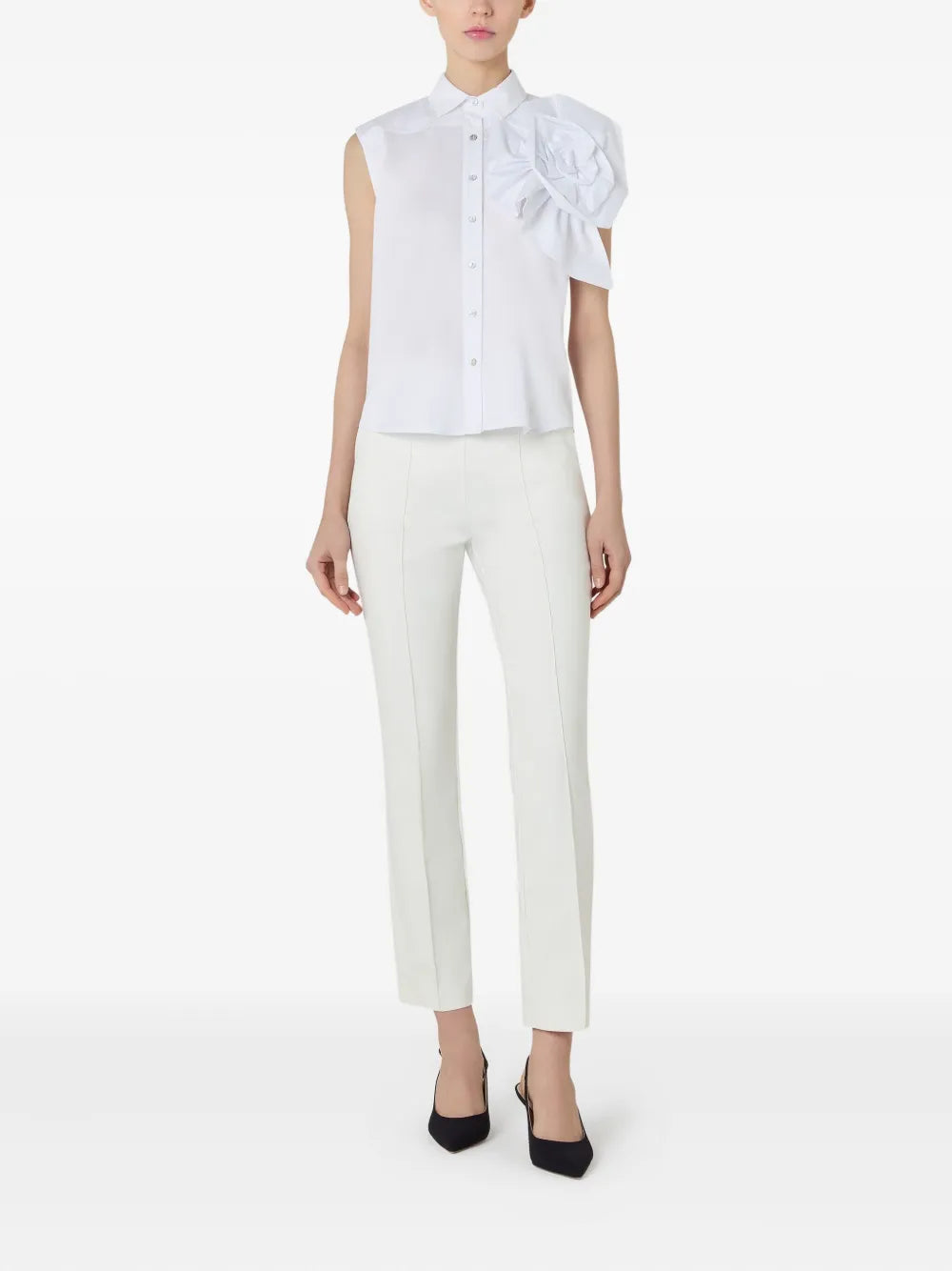 Floral-Appliqué Sleeveless Shirt