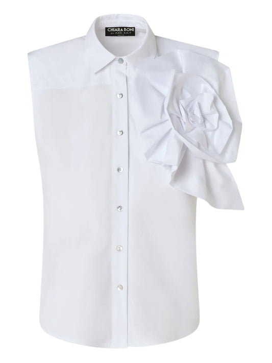 Floral-Appliqué Sleeveless Shirt