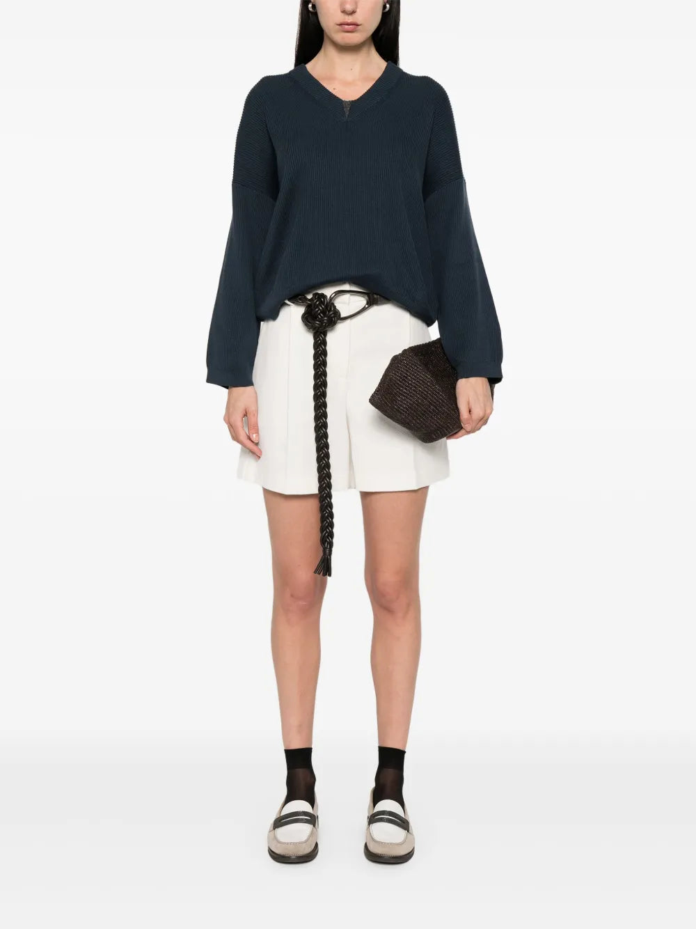 Monili-Detail Ribbed Sweater