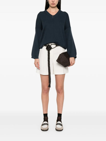 Monili-Detail Ribbed Sweater