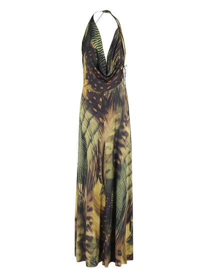 Draped Halterneck Maxi Dress