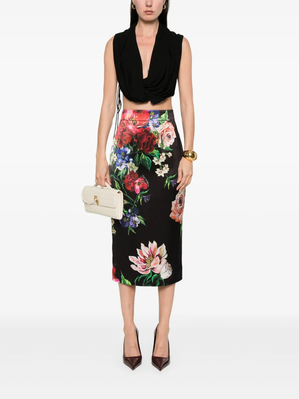 Floral-Print Midi Skirt