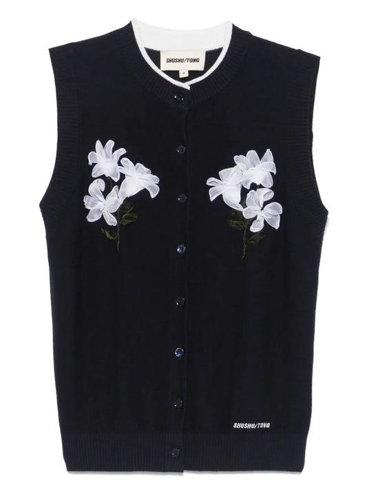 Floral-Appliqué Vest