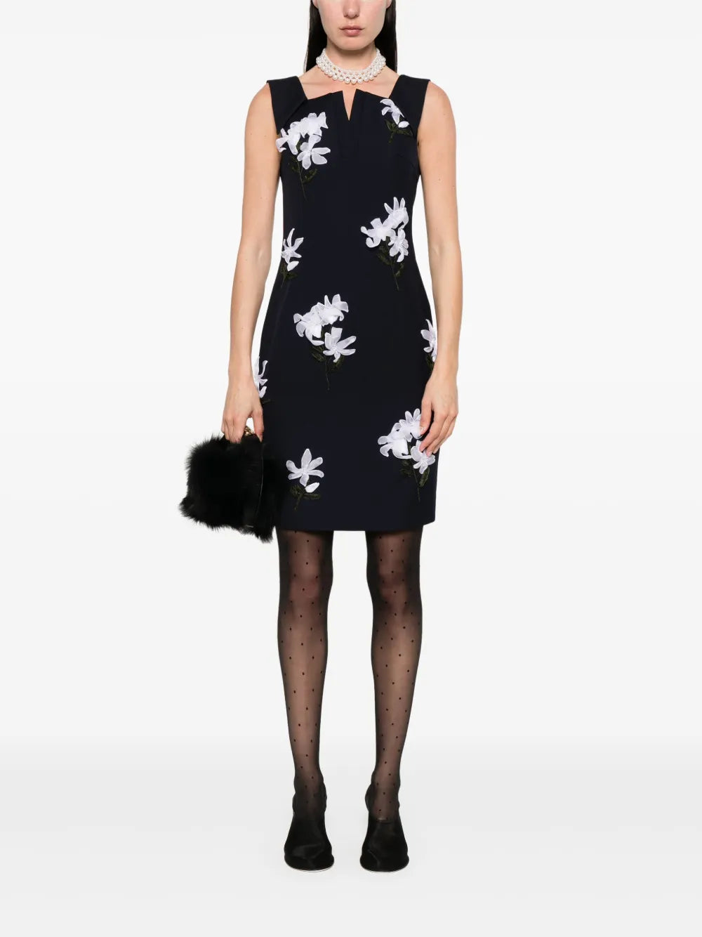 Floral-Appliqué Mini Dress