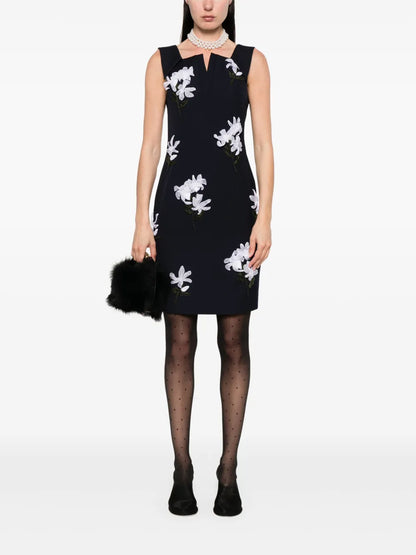 Floral-Appliqué Mini Dress