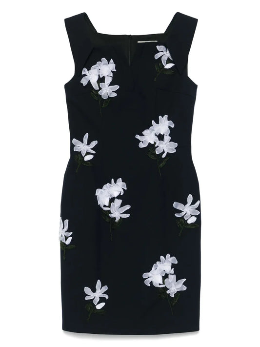 Floral-Appliqué Mini Dress