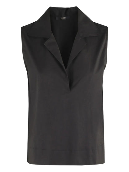 Wingtip-Collar Sleeveless Blouse