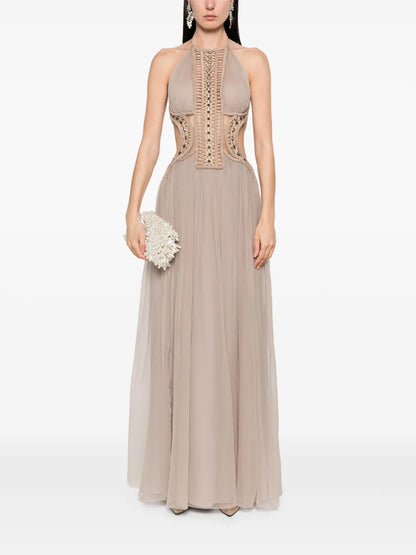 Embroidered Tulle Maxi Dress