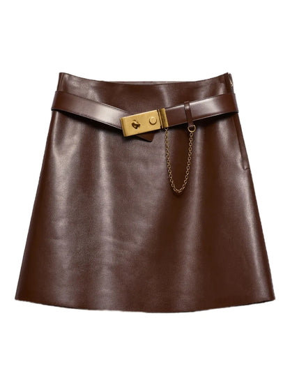 Belted Leather Miniskirt