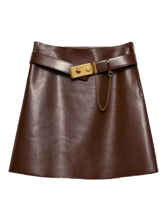 Belted Leather Miniskirt