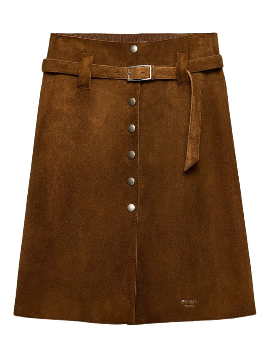 Button-Front Suede Skirt