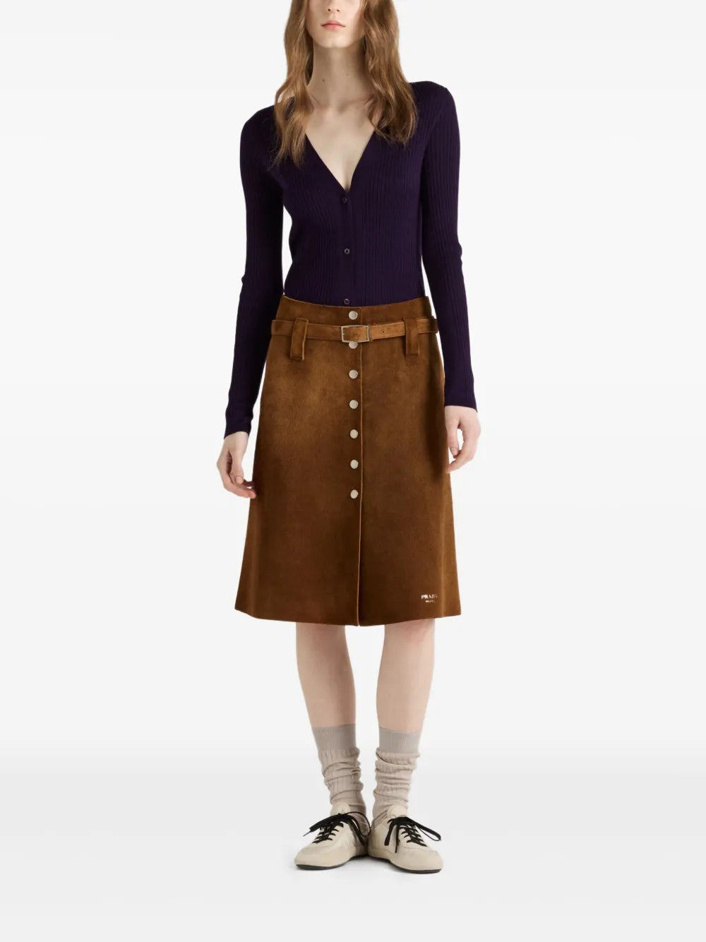 Button-Front Suede Skirt