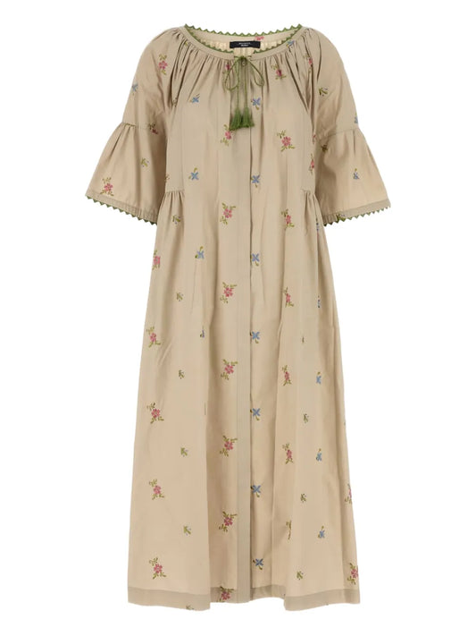 Taso Embroidered Flounce-Sleeve Dress