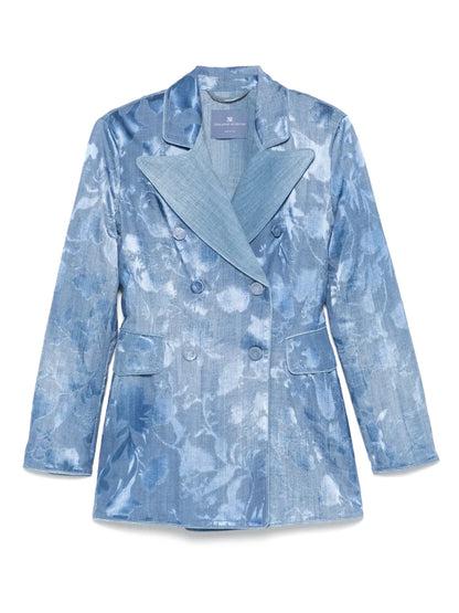 Devoré Rose Denim-Print Blazer