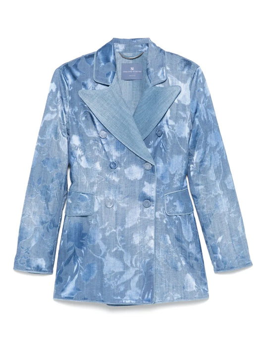 Devoré Rose Denim-Print Blazer