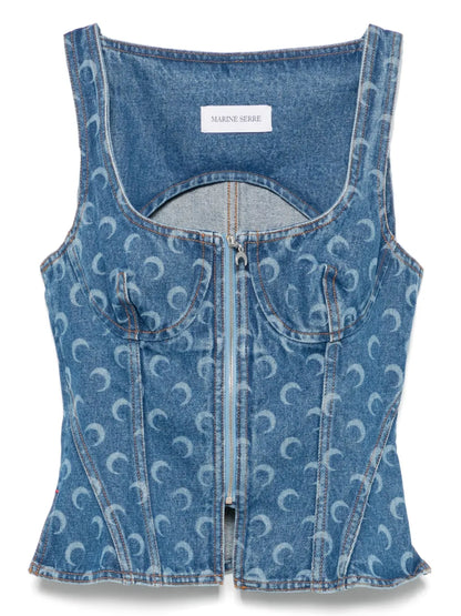 Moon Laser Denim Bustier Top