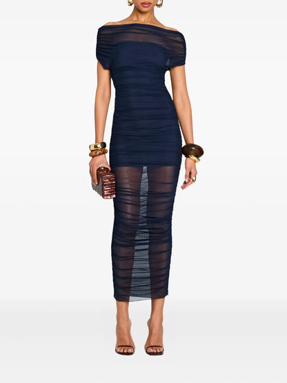 Noel Ruched Off-Shoulder Dress