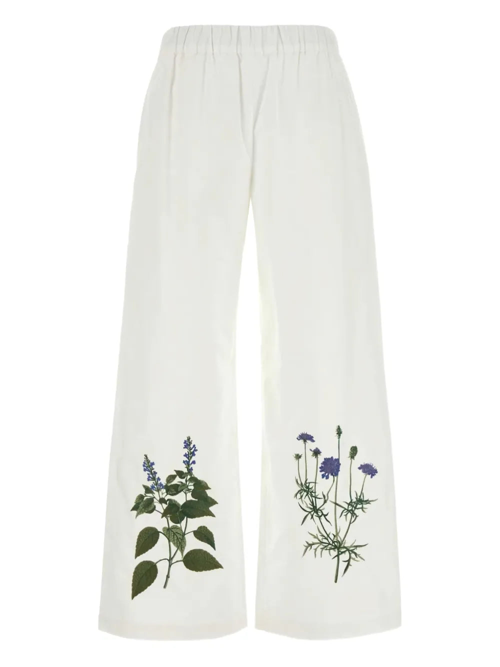 Volante Floral-Embroidered Wide-Leg Trousers