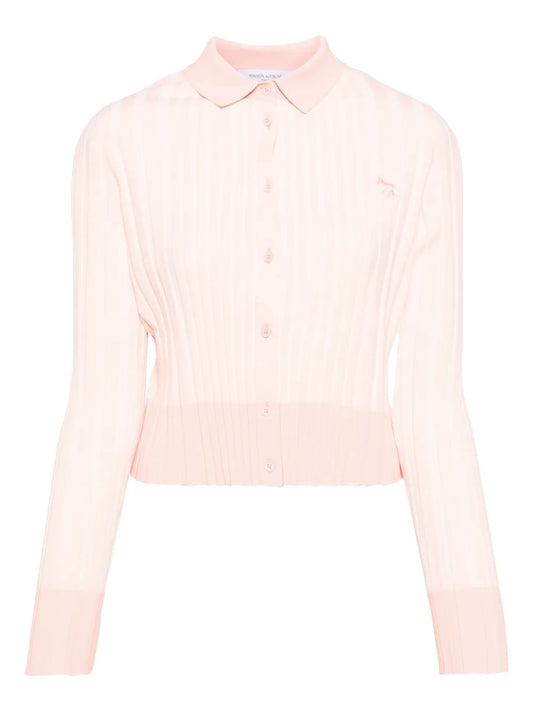 Baby Fox Patch Pleated Ribbed Cardigan