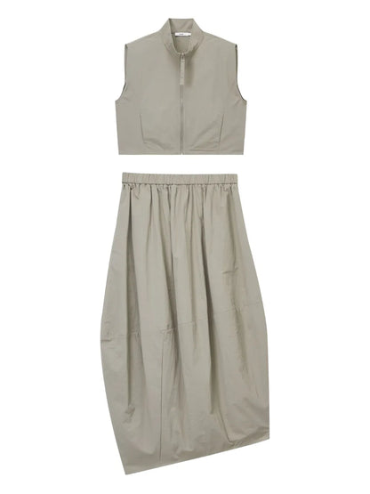 Zip-Front Sleeveless Top And Skirt Set