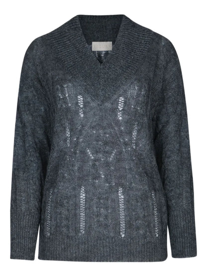 V-Neck Pointelle-Knit Sweater