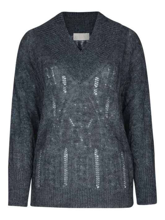 V-Neck Pointelle-Knit Sweater