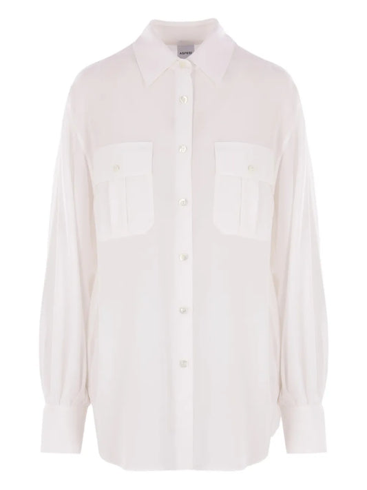 Patch-Pockets Button-Up Shirt