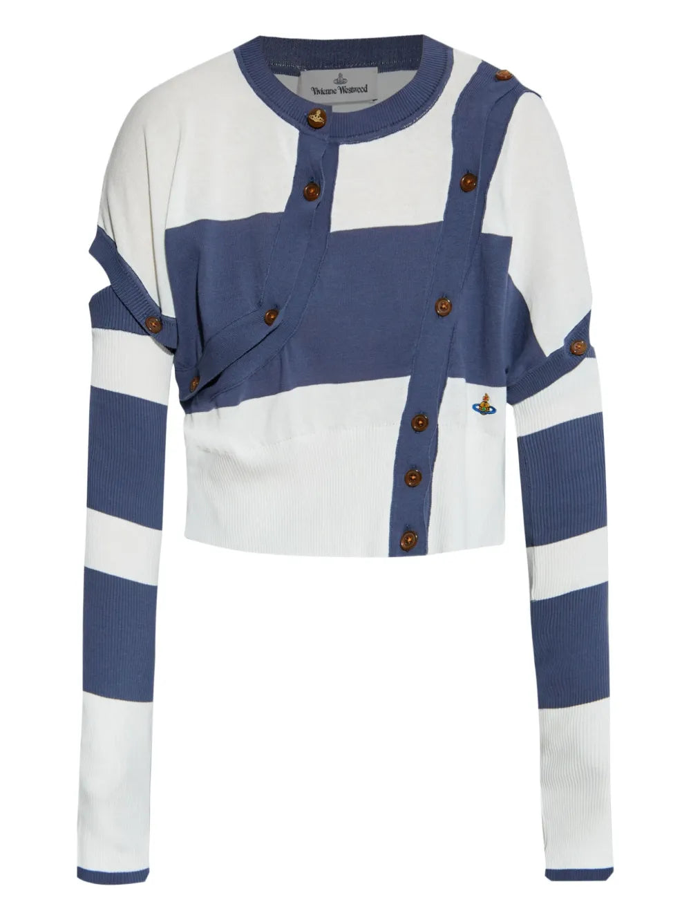 Striped Button-Detail Cropped Cardigan