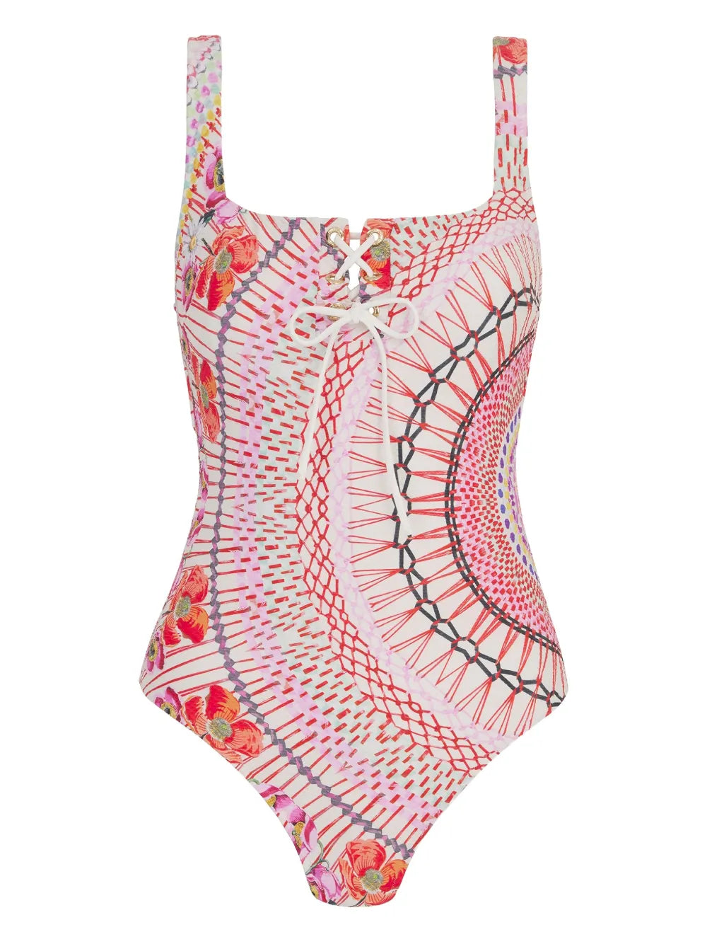 Pomegranate Lace-Up Floral Swimsuit