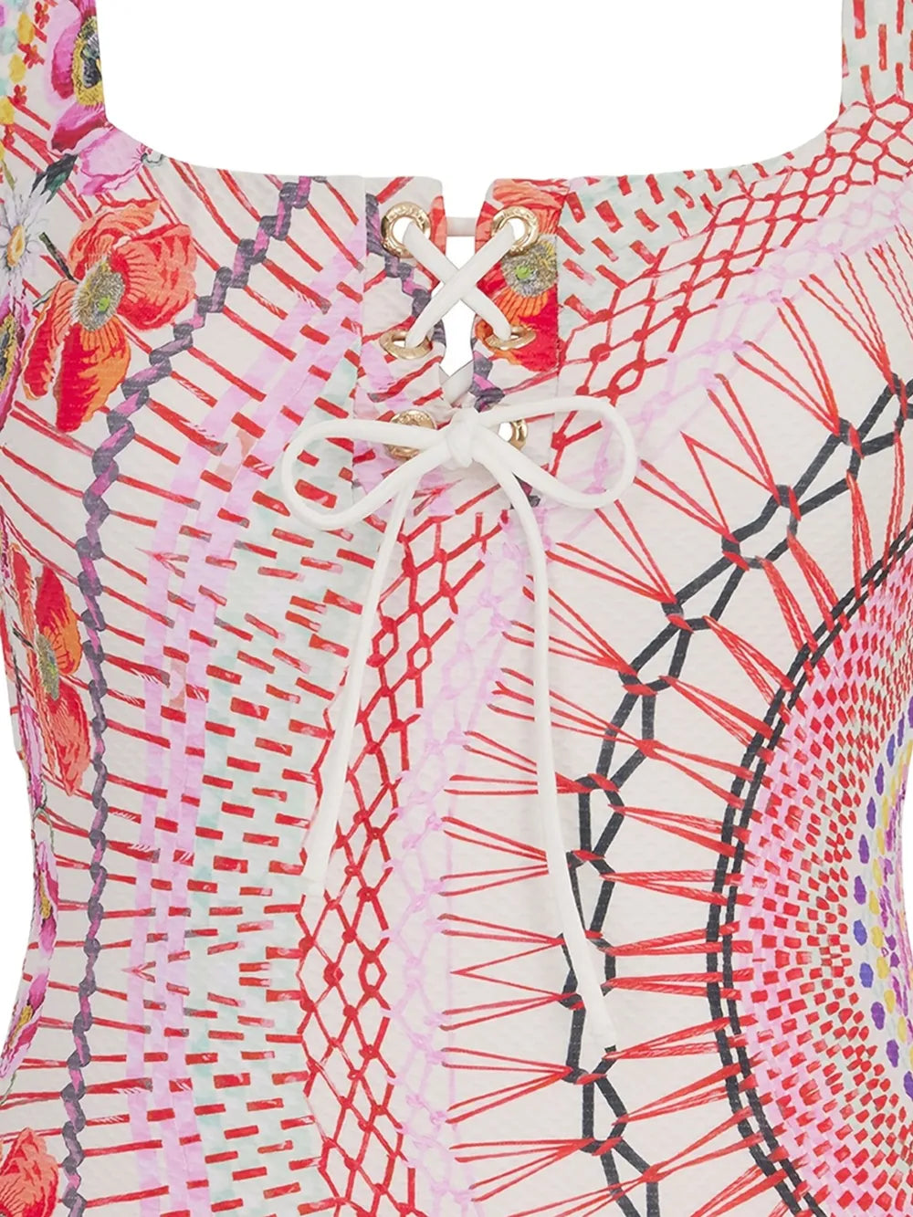 Pomegranate Lace-Up Floral Swimsuit