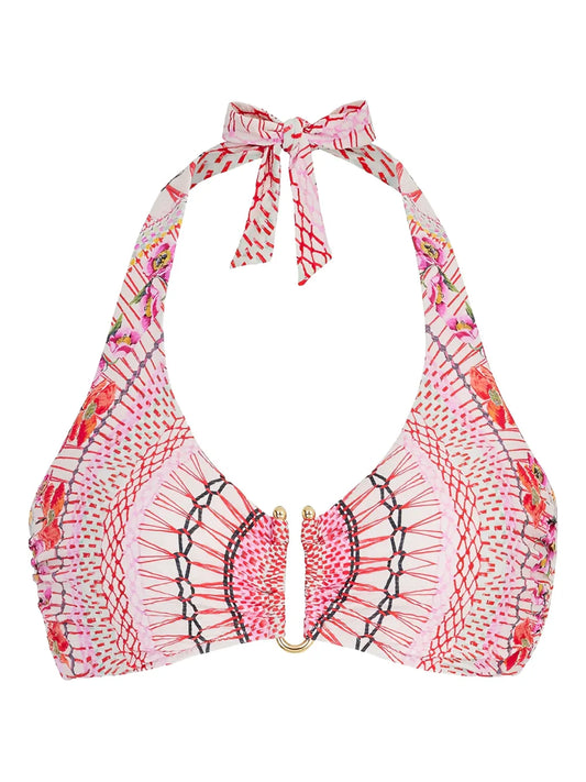 Pomegranate Printed Halterneck Bikini Top