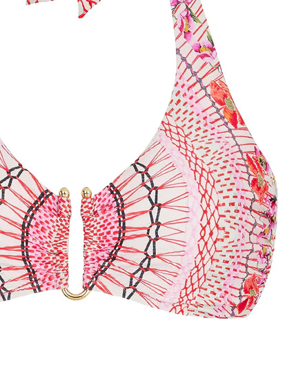 Pomegranate Printed Halterneck Bikini Top
