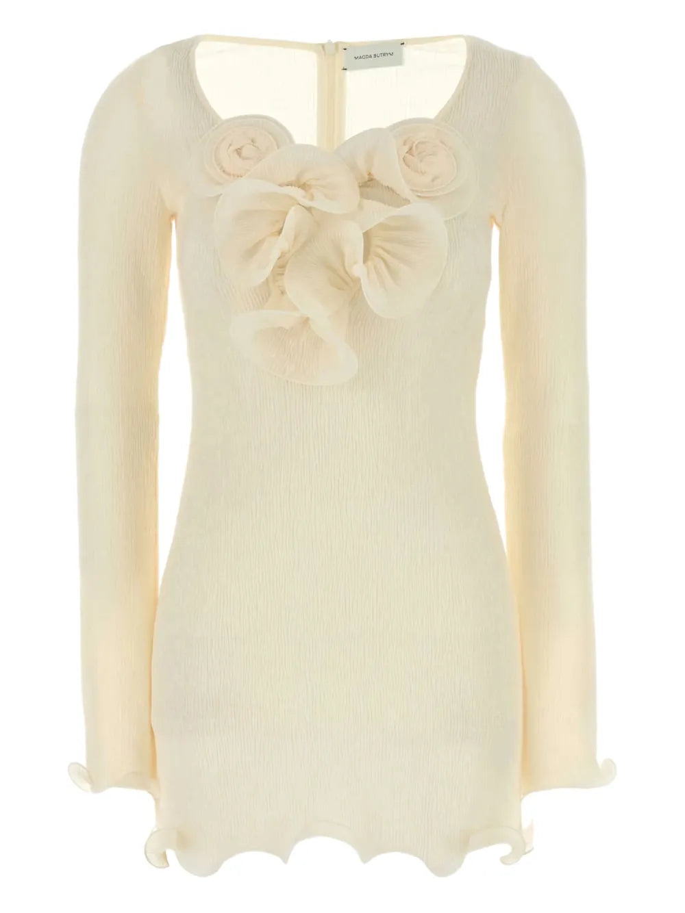 Flower-Embellished Long-Sleeve Mini Dress