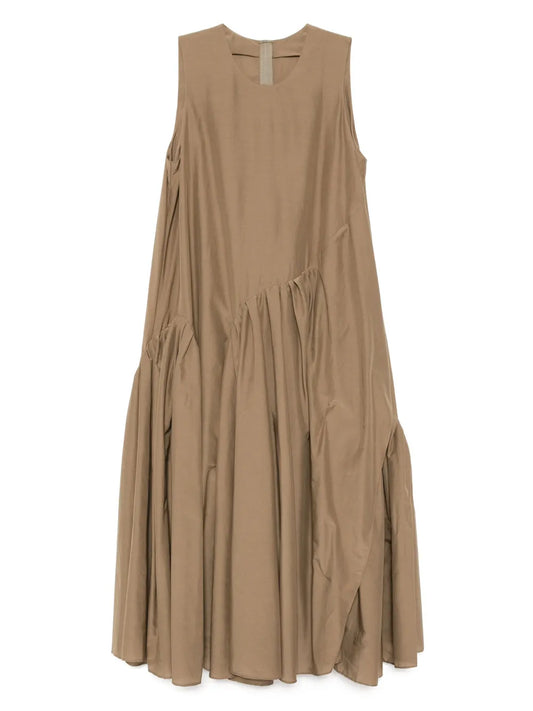 Pleated Asymmetric-Hem Dress