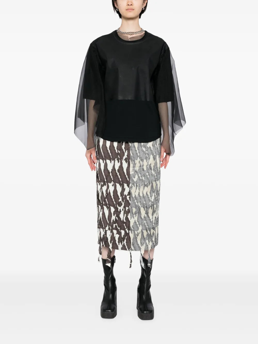 Fringed-Edge Midi Skirt